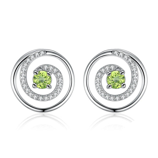 Exquisite Natural Peridot & Solid 925 Sterling Silver Round Stud Earrings for Women - Elegant Green Gemstone Jewelry Gift for Any Occasion