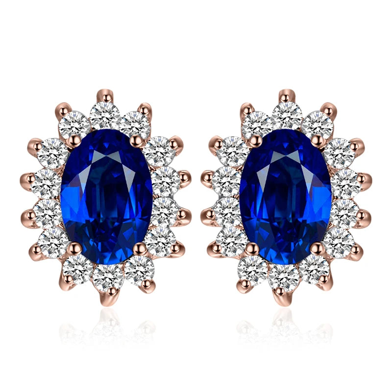 Exquisite Blue Topaz and Ruby 925 Sterling Silver Stud Earrings with Classic Star Design - Inspired by Princess Diana