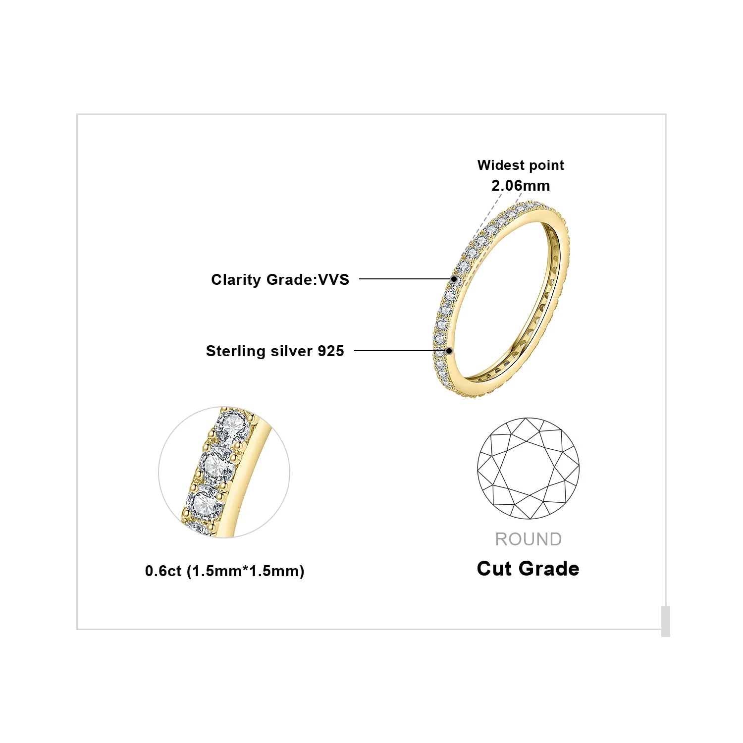 D Color Moissanite 0.6Ct Eternity Wedding Band Ring in 925 Sterling Silver for a Timeless Elegance