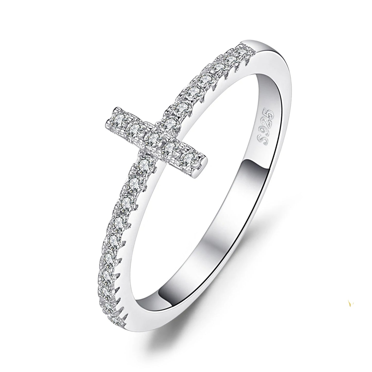 Elegant 5A CZ Cross Sideway Wedding Ring in 925 Sterling Silver - A Perfect Engagement and Anniversary Gift for Women