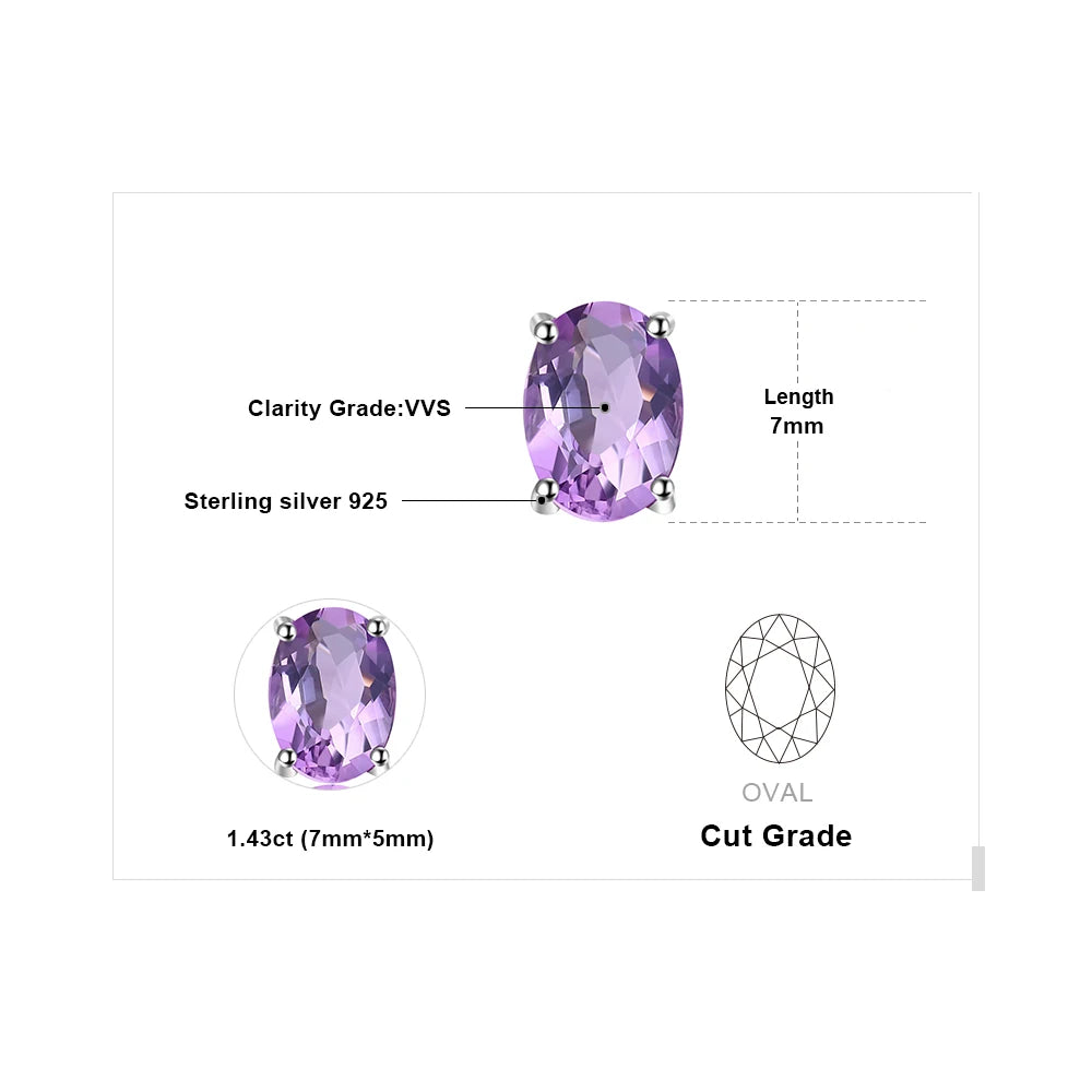 Elegant Oval Natural Amethyst 925 Sterling Silver Stud Earrings for Women - Perfect for Any Occasion