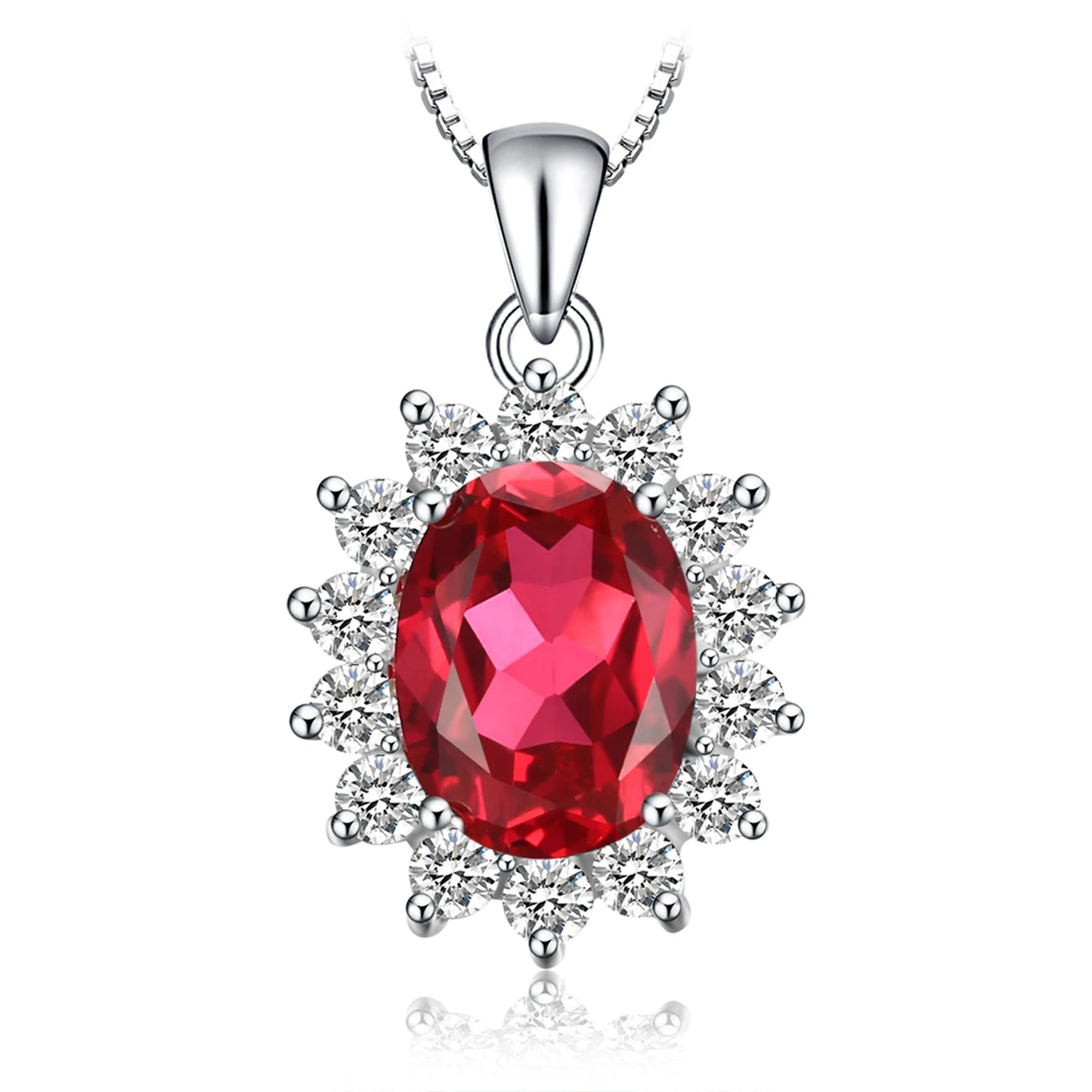 Elegant Princess Diana Inspired Blue Sapphire and Ruby Simulated Emerald Pendant Necklace in 925 Sterling Silver for Women (Chain Not Included)