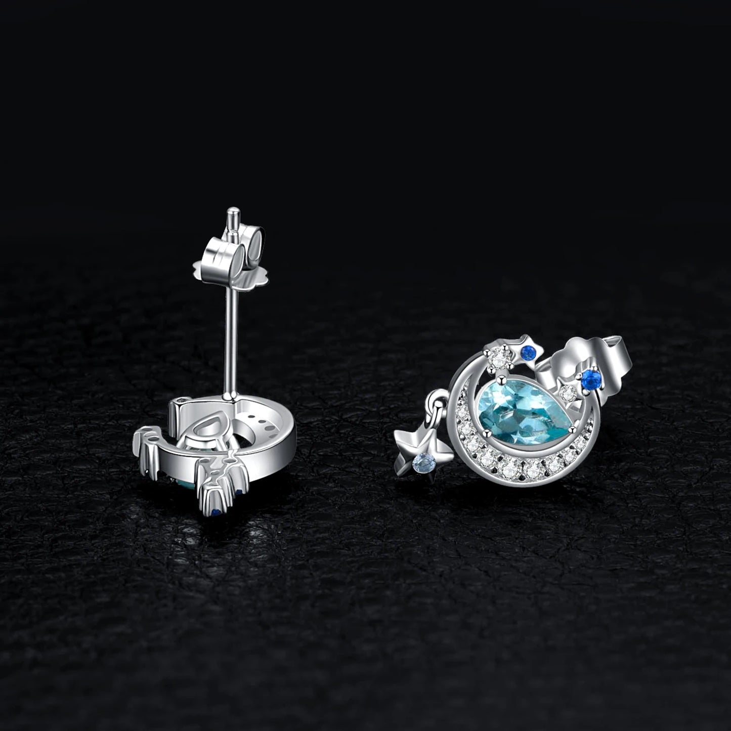 Elegant Moon Star 2.7Ct Genuine Sky Blue Topaz Stud Earrings in 925 Sterling Silver for Women