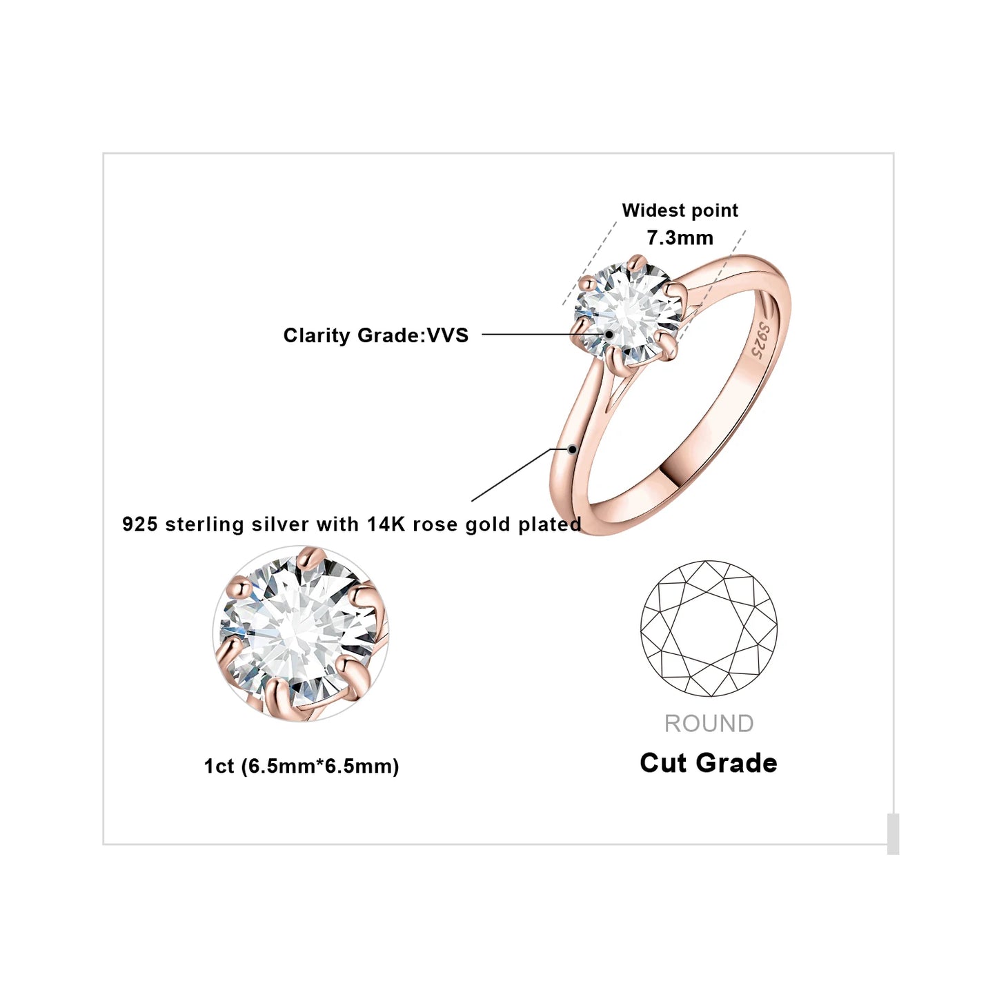 Exquisite Moissanite D Color Solitaire Round Cut Engagement and Wedding Ring in S925 Sterling Silver - Available in 0.5Ct, 1Ct, 1.5Ct, and 2Ct for Women