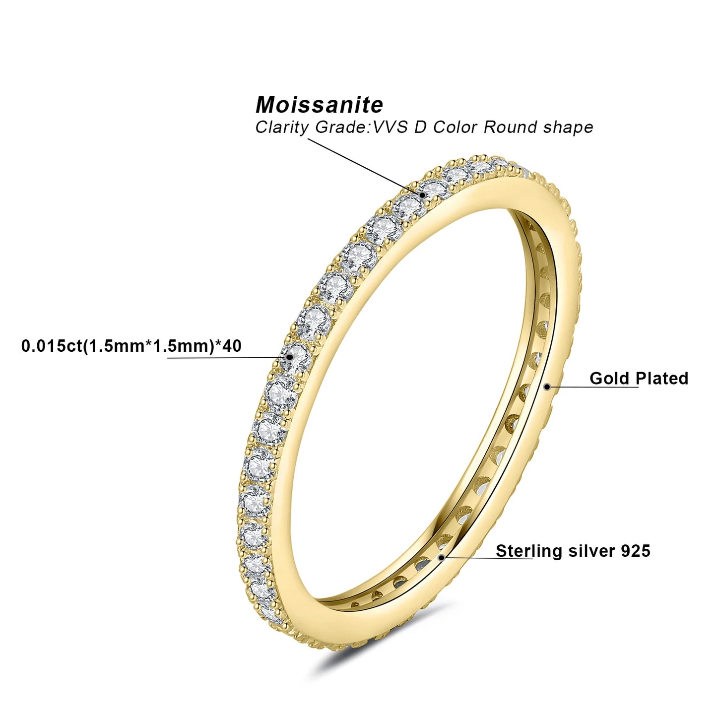 D Color Moissanite 0.6Ct Eternity Wedding Band Ring in 925 Sterling Silver for a Timeless Elegance