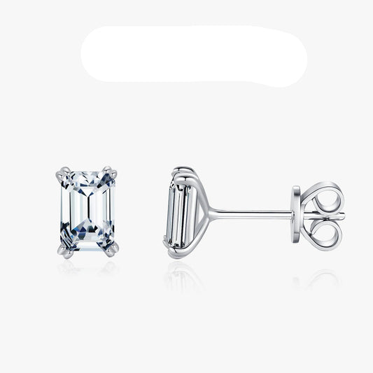 Exquisite 925 Sterling Silver Emerald Cut CZ Stud Earrings - Hypoallergenic Elegance for Women, Perfect for Weddings and Engagements
