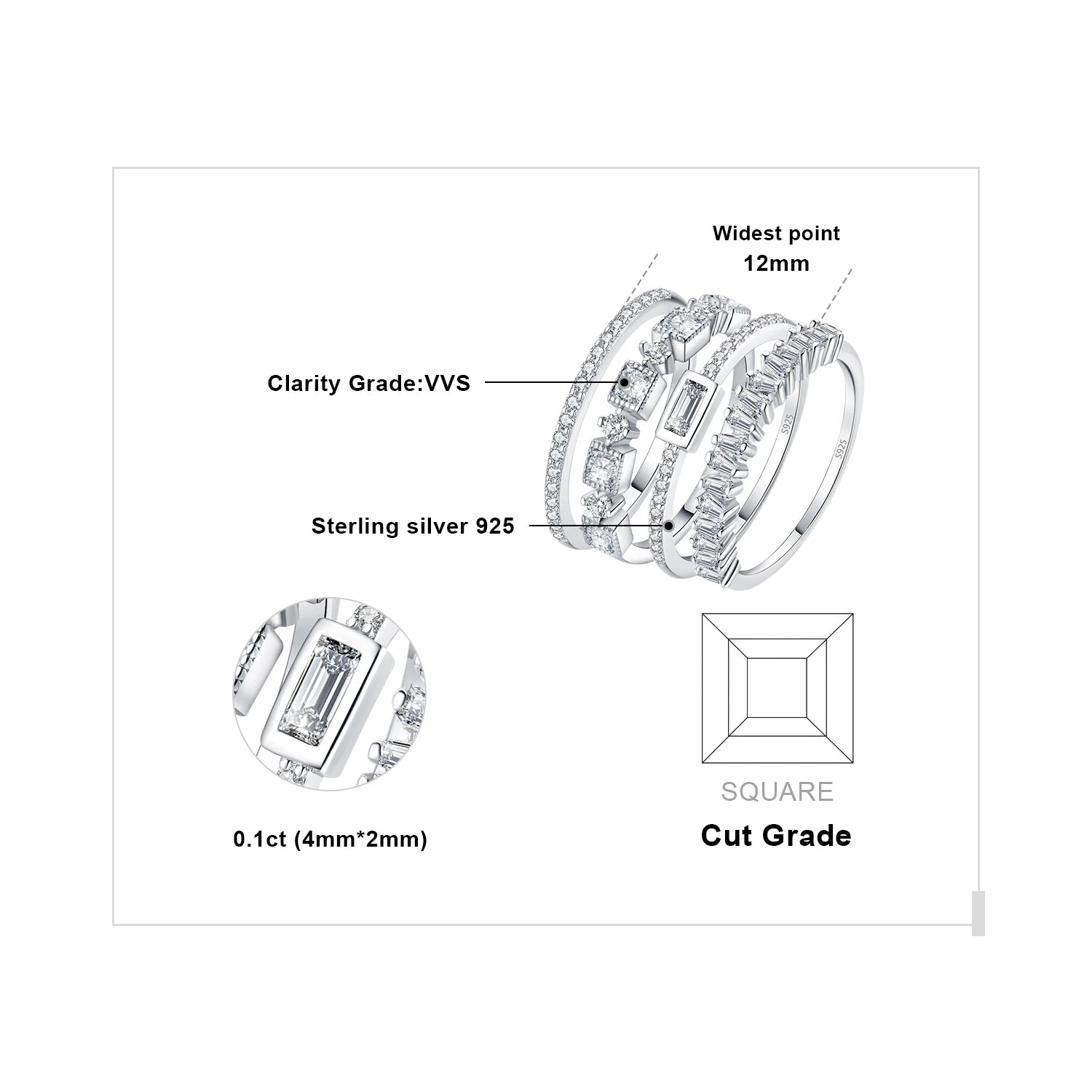 Exquisite 4-Piece 925 Sterling Silver Stackable Wedding Band Set Featuring AAAAA Cubic Zirconia - Ideal Gift for Women