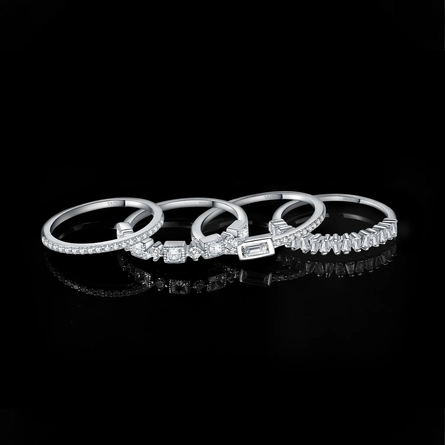 Exquisite 4-Piece 925 Sterling Silver Stackable Wedding Band Set Featuring AAAAA Cubic Zirconia - Ideal Gift for Women