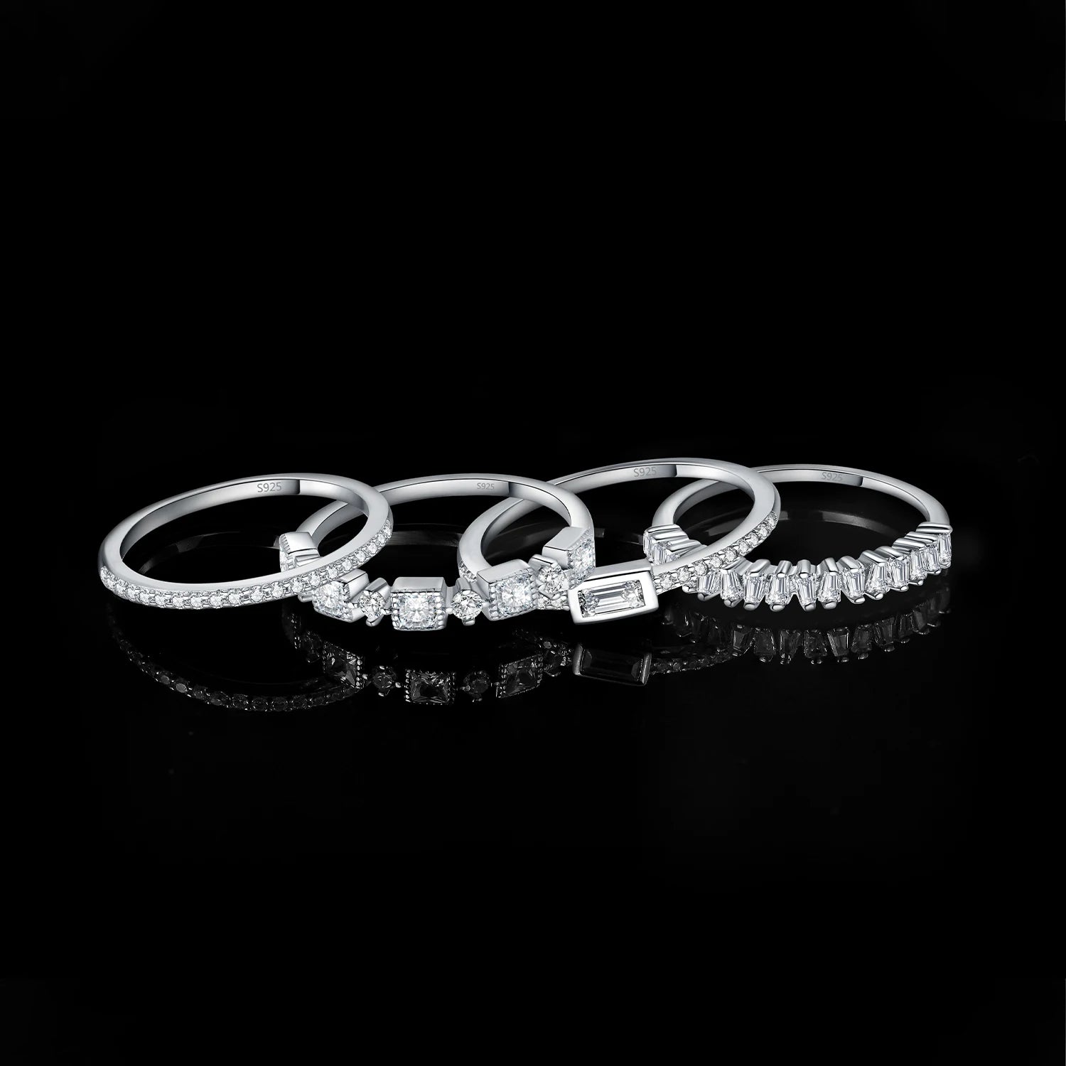 Exquisite 4-Piece 925 Sterling Silver Stackable Wedding Band Set Featuring AAAAA Cubic Zirconia - Ideal Gift for Women