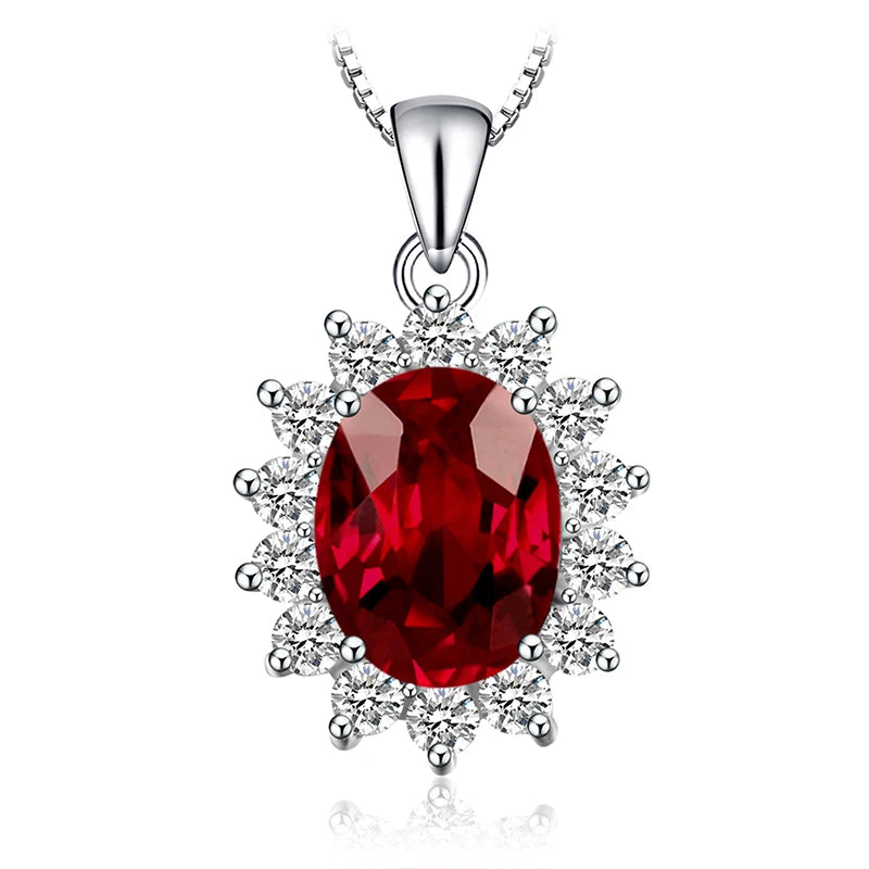 Elegant Princess Diana Inspired Blue Sapphire and Ruby Simulated Emerald Pendant Necklace in 925 Sterling Silver for Women (Chain Not Included)