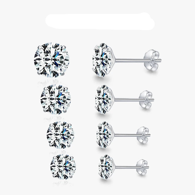 Exquisite 925 Sterling Silver Round CZ Stud Earrings - Dazzling Zirconia for Women's Wedding Jewelry in Multiple Sizes