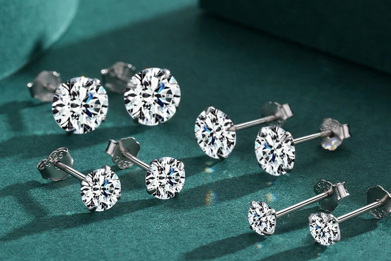 Exquisite 925 Sterling Silver Round CZ Stud Earrings - Dazzling Zirconia for Women's Wedding Jewelry in Multiple Sizes
