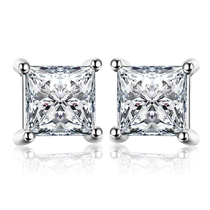 Exquisite Princess Cut 5A Cubic Zirconia Engagement Stud Earrings in 925 Sterling Silver - Perfect for Weddings and Anniversaries