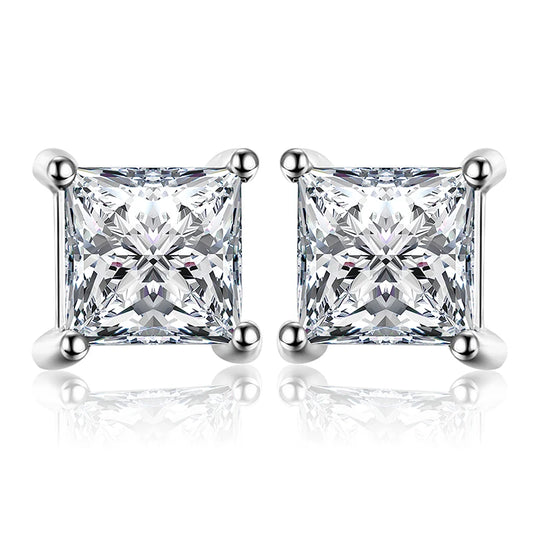 Exquisite Princess Cut 5A Cubic Zirconia Engagement Stud Earrings in 925 Sterling Silver - Perfect for Weddings and Anniversaries