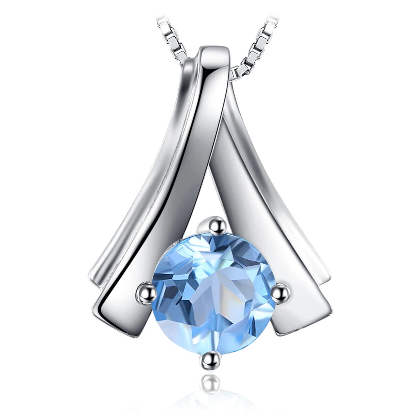 Elegant 1Ct Round Natural Blue Topaz Pendant Necklace in 925 Sterling Silver - Chain Not Included