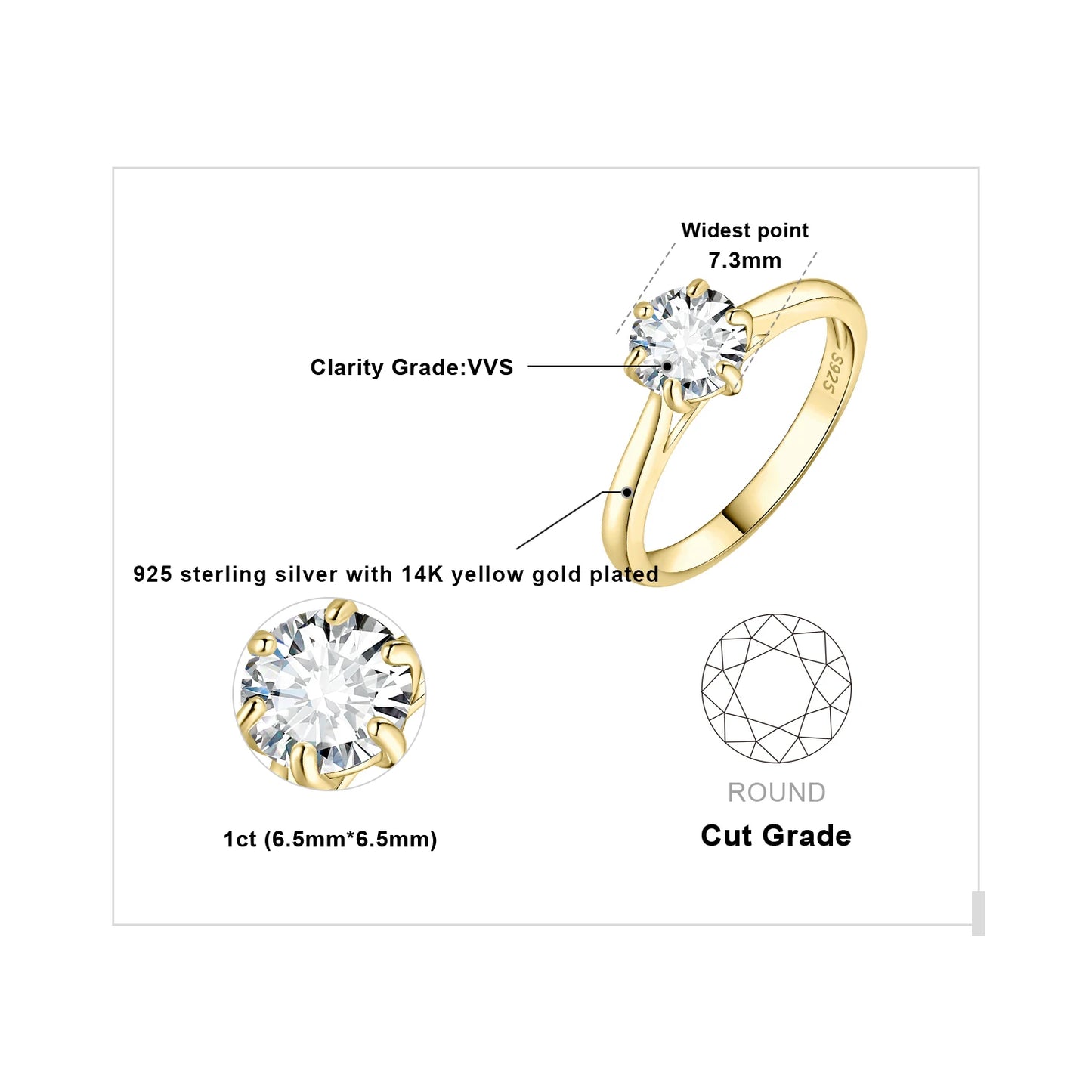 Exquisite Moissanite D Color Solitaire Round Cut Engagement and Wedding Ring in S925 Sterling Silver - Available in 0.5Ct, 1Ct, 1.5Ct, and 2Ct for Women