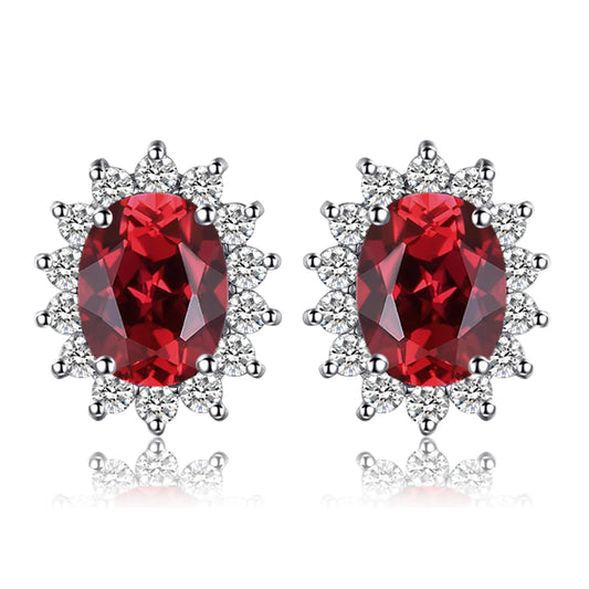 Exquisite Blue Topaz and Ruby 925 Sterling Silver Stud Earrings with Classic Star Design - Inspired by Princess Diana