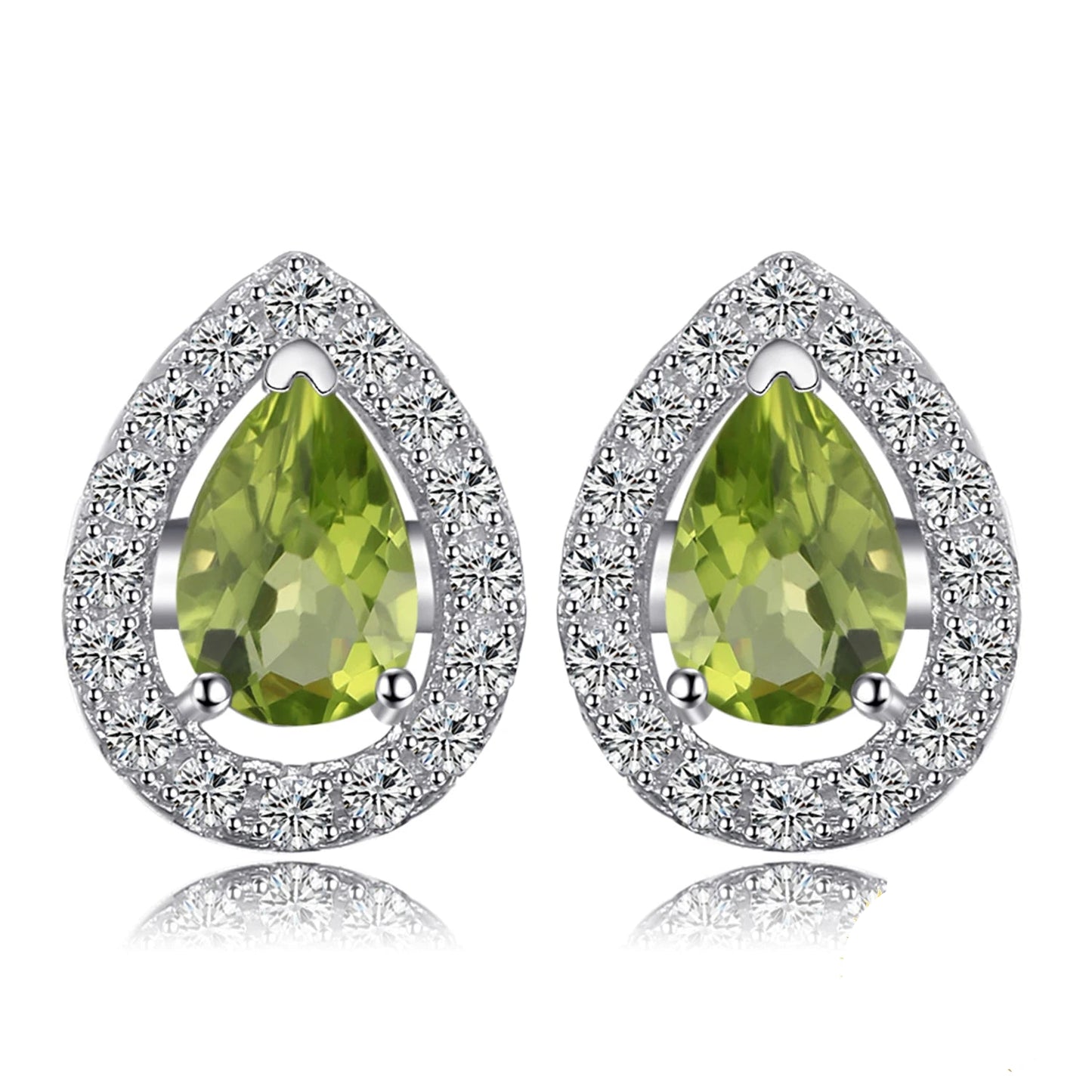 Elegant Pear-Shaped Natural Green Peridot Stud Earrings in 925 Sterling Silver for Women – Perfect Fashion Jewelry for Any Occasion