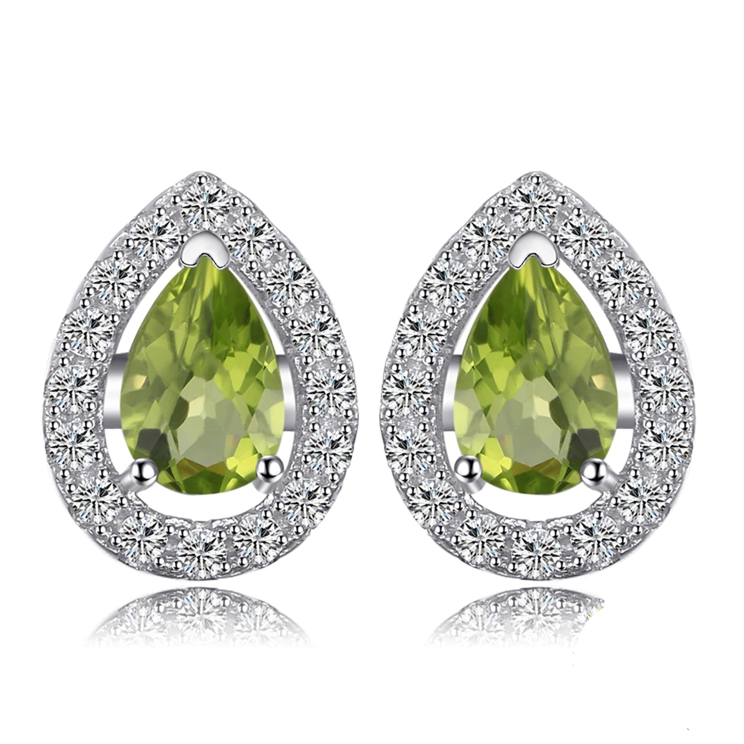 Elegant Pear-Shaped Natural Green Peridot Stud Earrings in 925 Sterling Silver for Women – Perfect Fashion Jewelry for Any Occasion