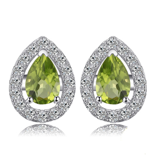 Elegant Pear-Shaped Natural Green Peridot Stud Earrings in 925 Sterling Silver for Women – Perfect Fashion Jewelry for Any Occasion