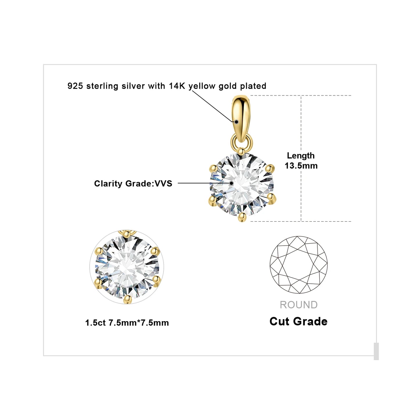 Exquisite Moissanite D Color Round Pendant Necklace in 925 Sterling Silver - A Timeless Elegance for Women