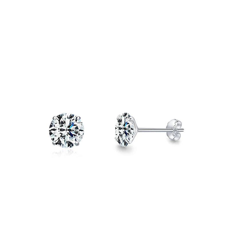 Exquisite 925 Sterling Silver Round CZ Stud Earrings - Dazzling Zirconia for Women's Wedding Jewelry in Multiple Sizes