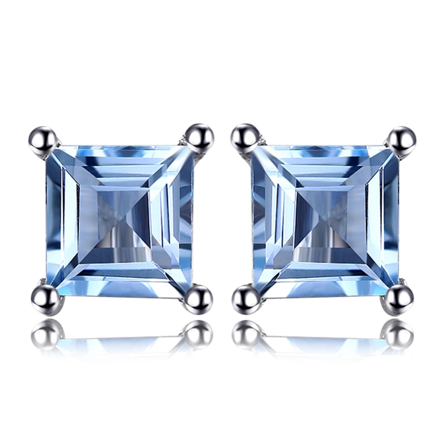 Exquisite Square Blue Topaz Stud Earrings in 925 Sterling Silver - A Touch of Elegance for Every Occasion