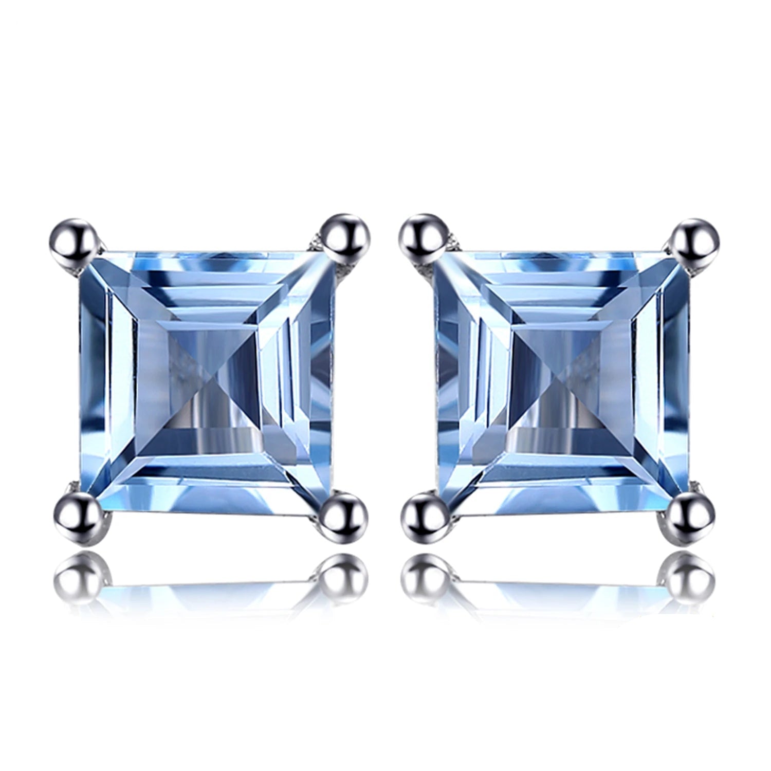 Exquisite Square Blue Topaz Stud Earrings in 925 Sterling Silver - A Touch of Elegance for Every Occasion