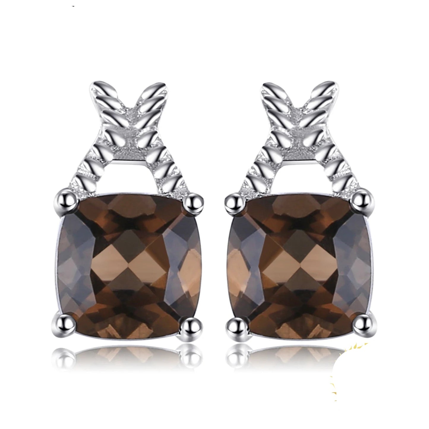 Exquisite 1Ct Genuine Smoky Quartz Square Stud Earrings in 925 Sterling Silver for Elegant Women