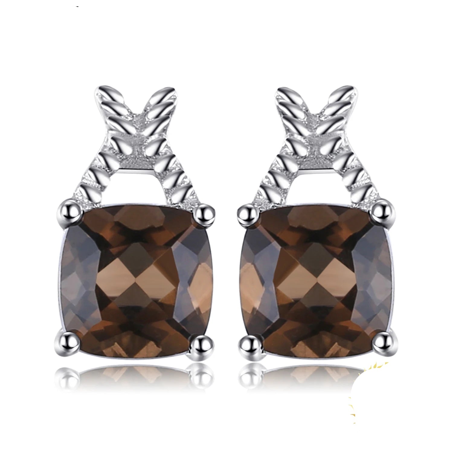 Exquisite 1Ct Genuine Smoky Quartz Square Stud Earrings in 925 Sterling Silver for Elegant Women