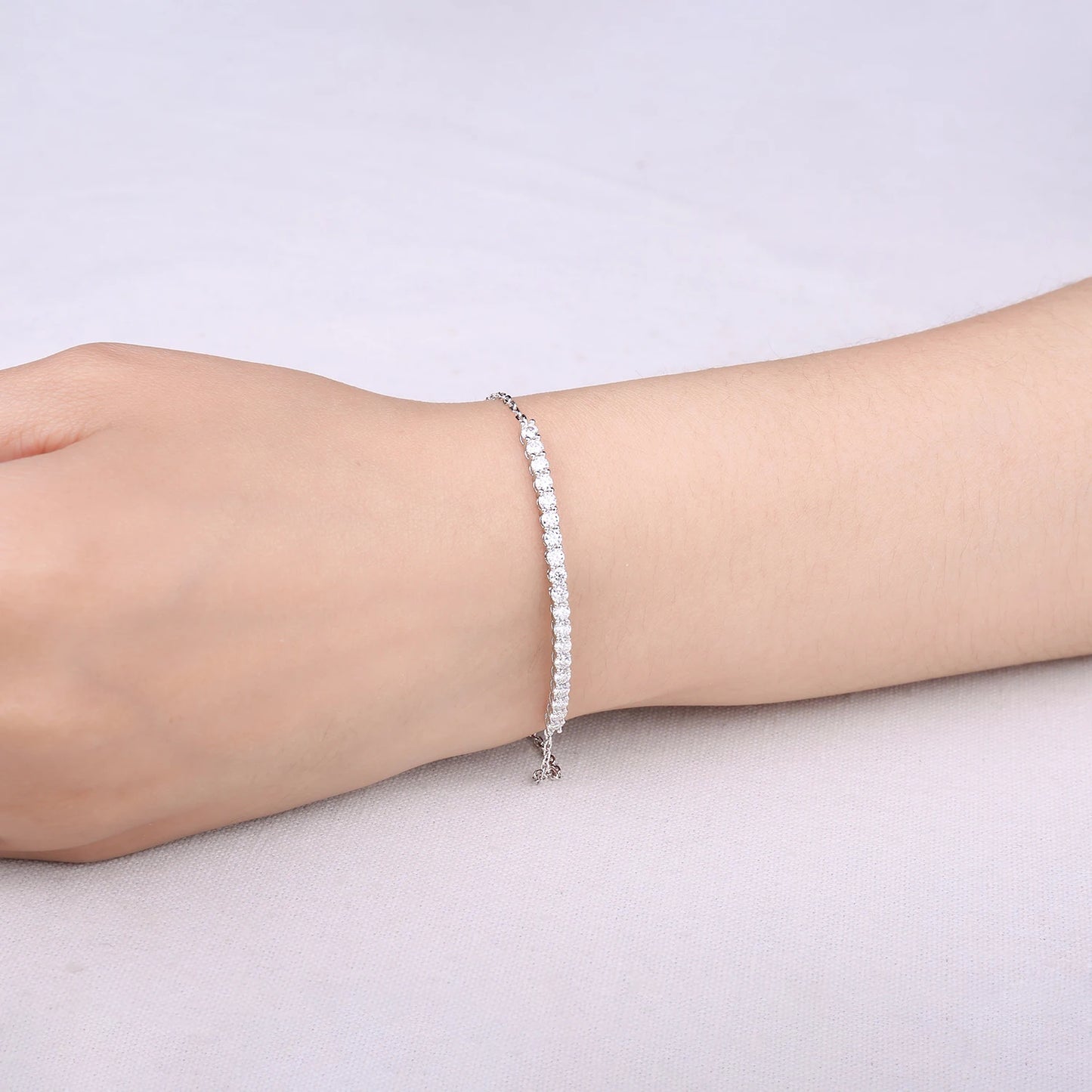 Elegant Moissanite D Color Round Cut 925 Sterling Silver Adjustable Link Bracelet for Women - Yellow Rose Gold Plated