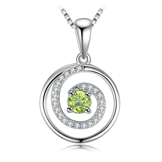 Elegant Round Natural Peridot Pendant in 925 Sterling Silver - A Timeless Necklace for Women