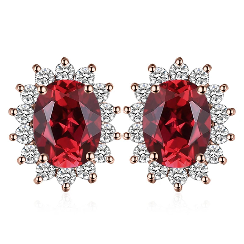 Exquisite Blue Topaz and Ruby 925 Sterling Silver Stud Earrings with Classic Star Design - Inspired by Princess Diana