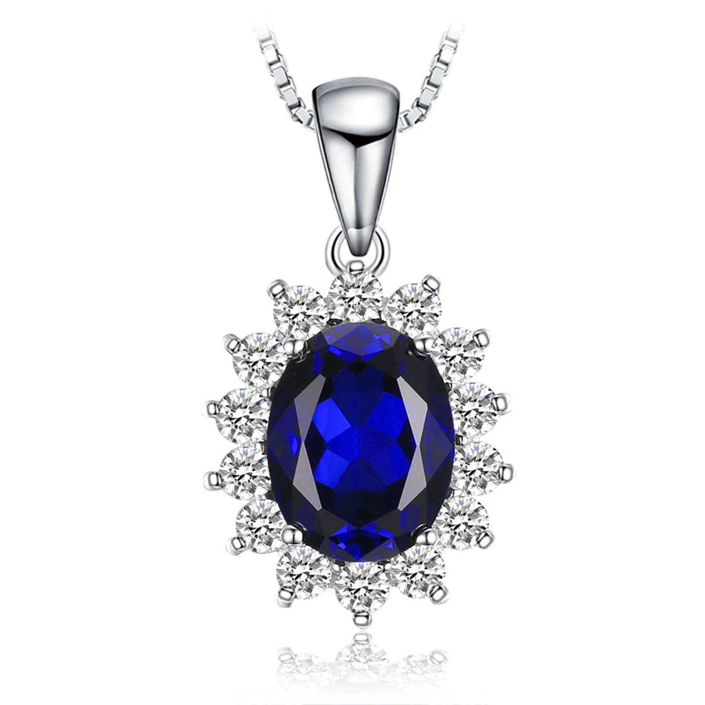 Elegant Princess Diana Inspired Blue Sapphire and Ruby Simulated Emerald Pendant Necklace in 925 Sterling Silver for Women (Chain Not Included)