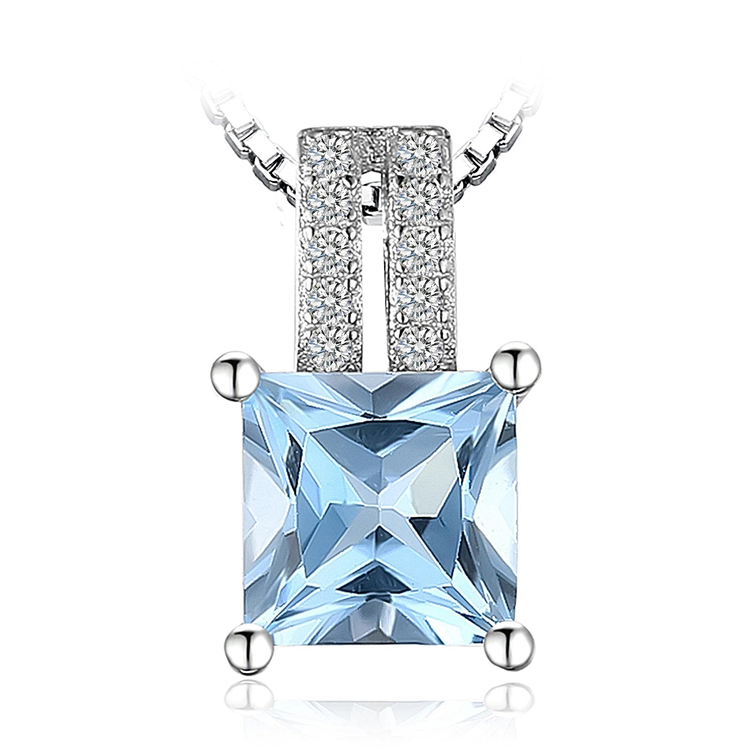 Exquisite 1.2 Ct Princess Cut Sky Blue Topaz Pendant Necklace in 925 Sterling Silver - Chain Not Included
