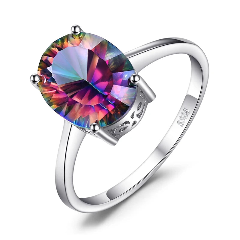 Exquisite Heart-Shaped Rainbow Mystic Quartz Solitaire Ring in 925 Sterling Silver for Women - A Colorful Gemstone Statement for Engagement and Special Occasions