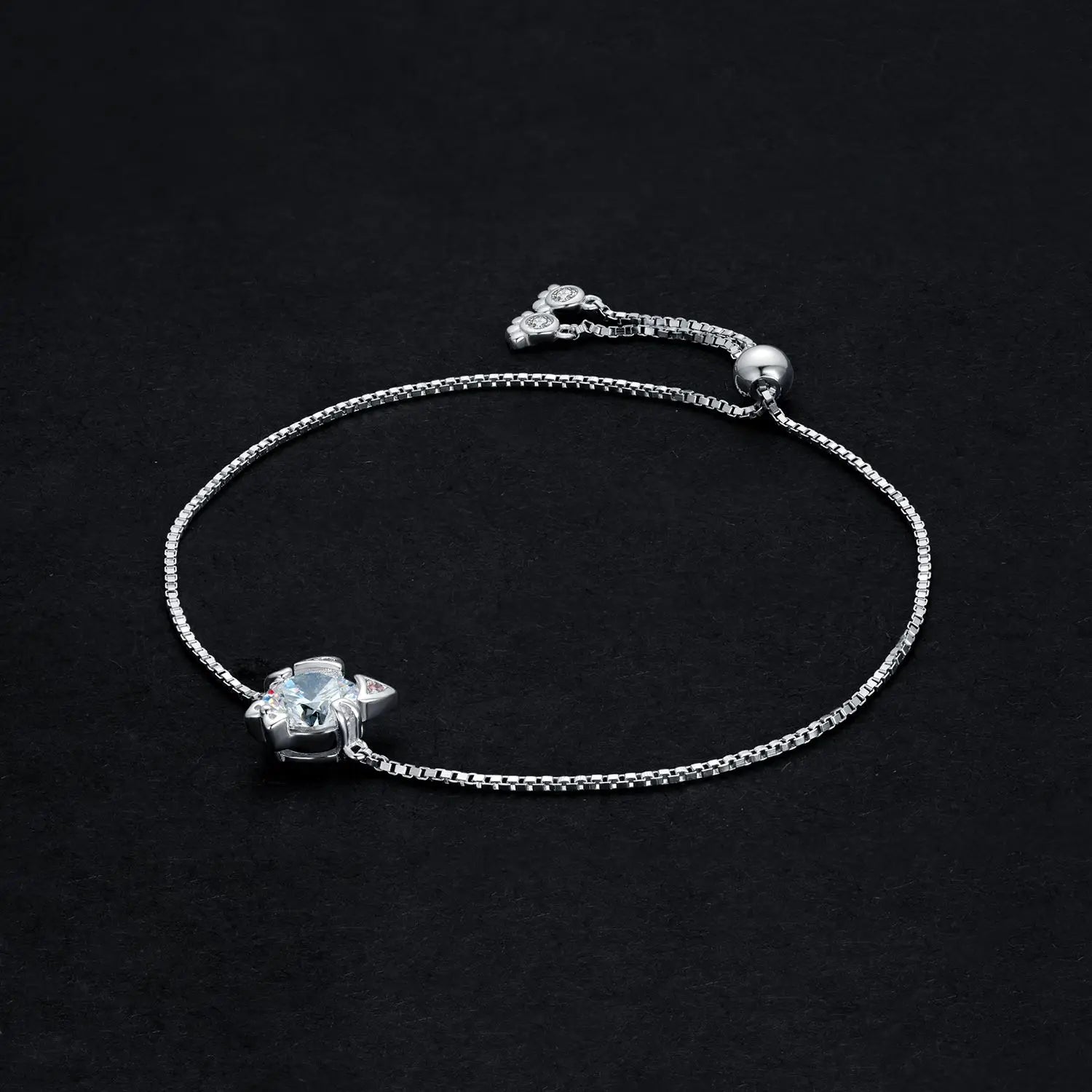 New Arrival: Exquisite 1.7Ct Round Gemstone Adjustable Love Cat Bracelet in 925 Sterling Silver - A Perfect Gift for Women
