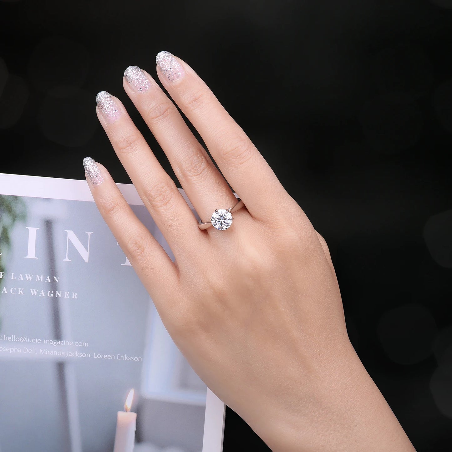 Exquisite Moissanite D Color Solitaire Round Cut Engagement and Wedding Ring in S925 Sterling Silver - Available in 0.5Ct, 1Ct, 1.5Ct, and 2Ct for Women