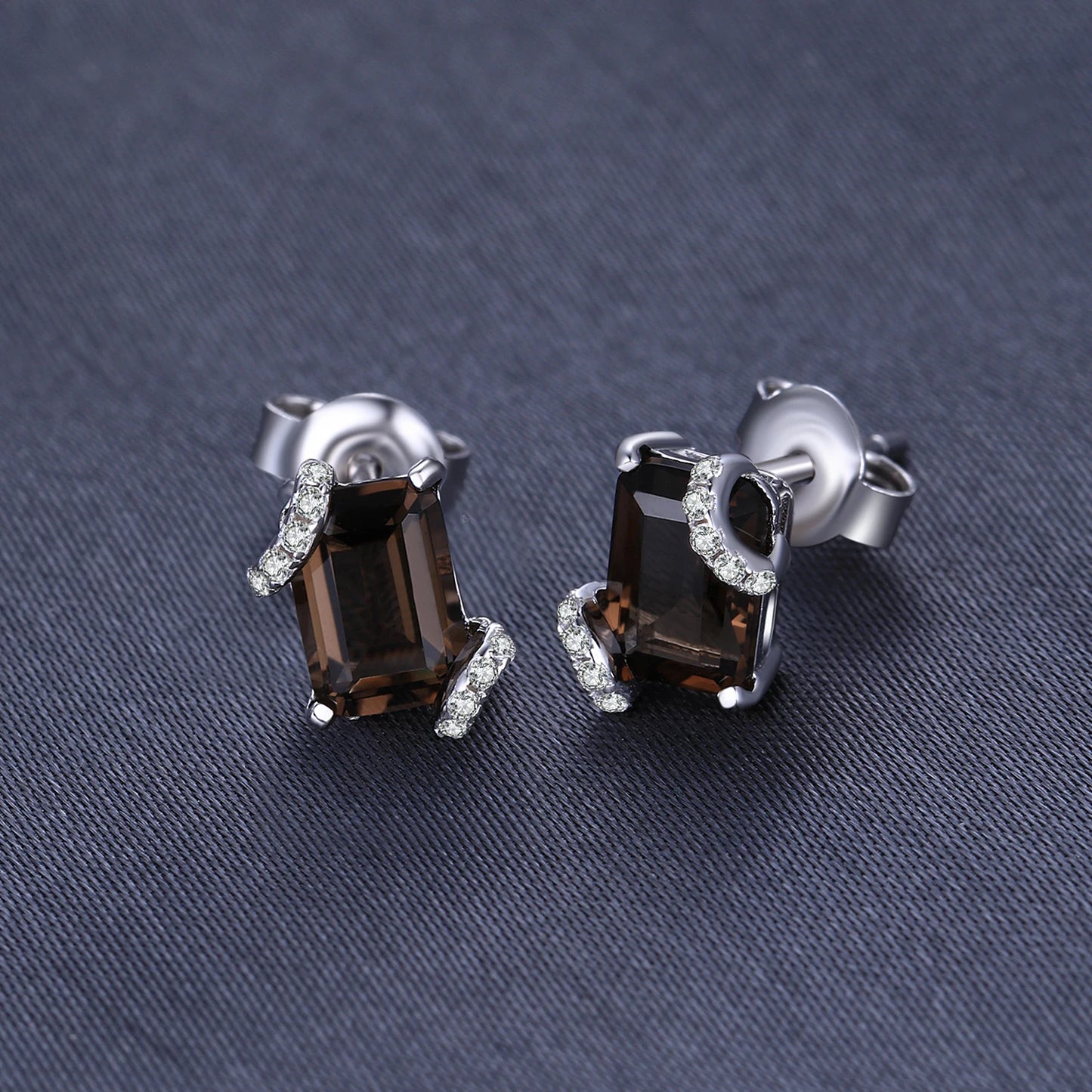 Elegant Emerald Cut 1.6Ct Genuine Smoky Quartz Earrings in 925 Sterling Silver – A Timeless Gemstone Gift for Women