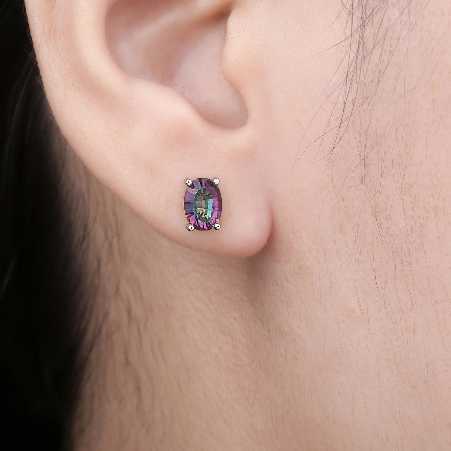 Exquisite 100% Natural Rainbow Quartz Stud Earrings in 925 Sterling Silver - Perfect Birthday Gift for Women