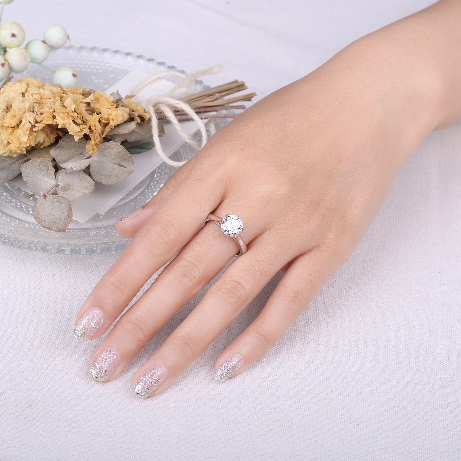 Exquisite Moissanite D Color Solitaire Round Cut Engagement and Wedding Ring in S925 Sterling Silver - Available in 0.5Ct, 1Ct, 1.5Ct, and 2Ct for Women