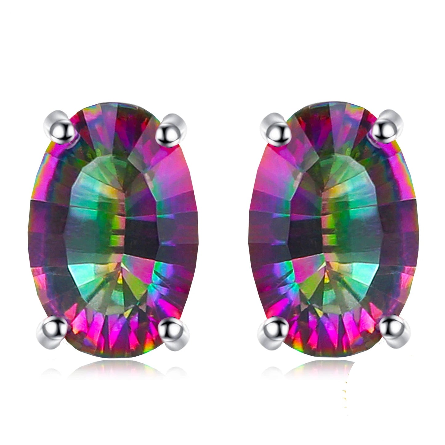 Exquisite 100% Natural Rainbow Quartz Stud Earrings in 925 Sterling Silver - Perfect Birthday Gift for Women
