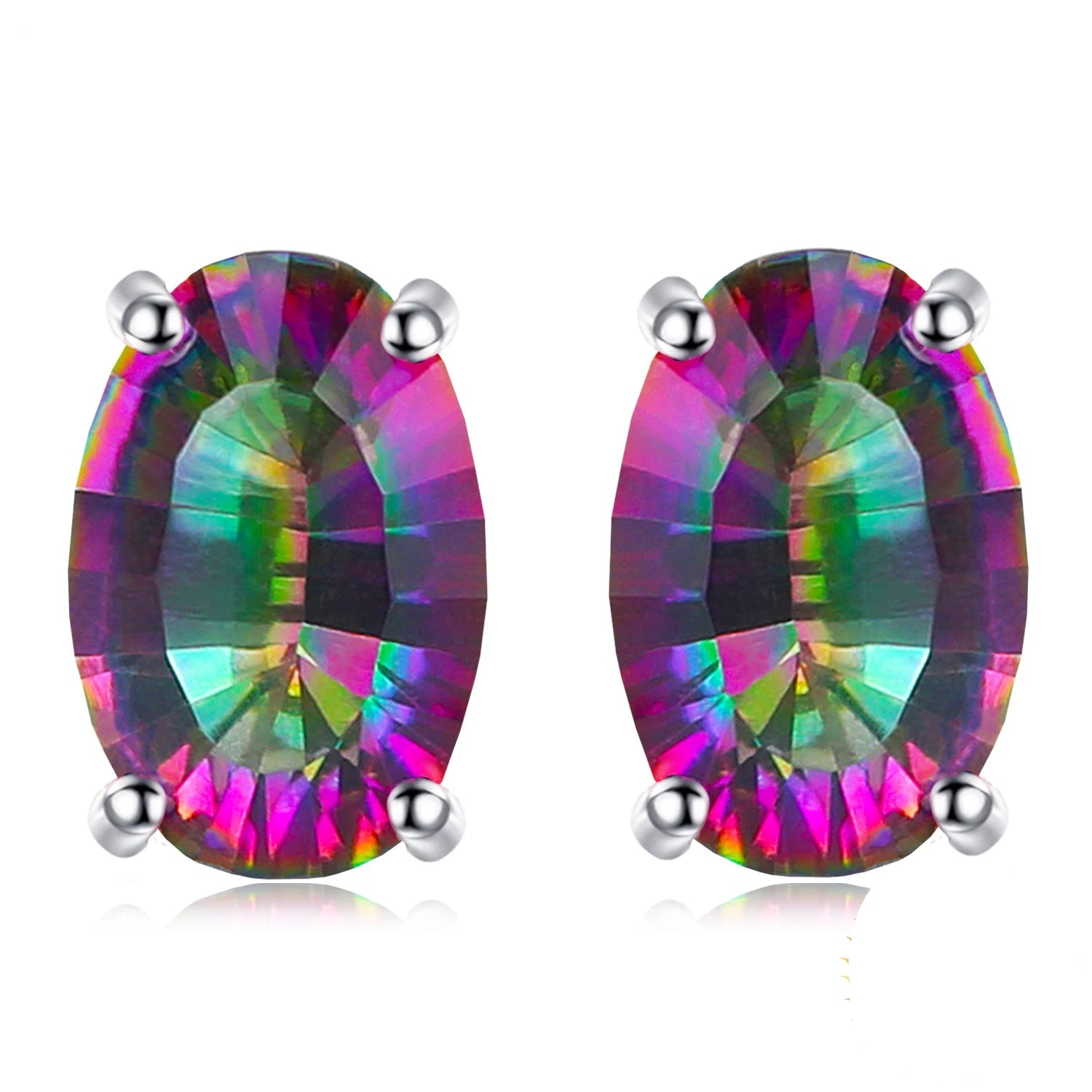 Exquisite 100% Natural Rainbow Quartz Stud Earrings in 925 Sterling Silver - Perfect Birthday Gift for Women