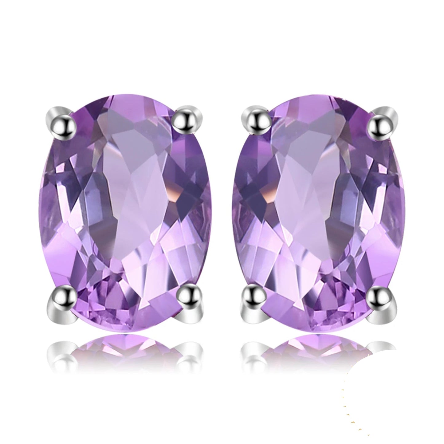 Elegant Oval Natural Amethyst 925 Sterling Silver Stud Earrings for Women - Perfect for Any Occasion