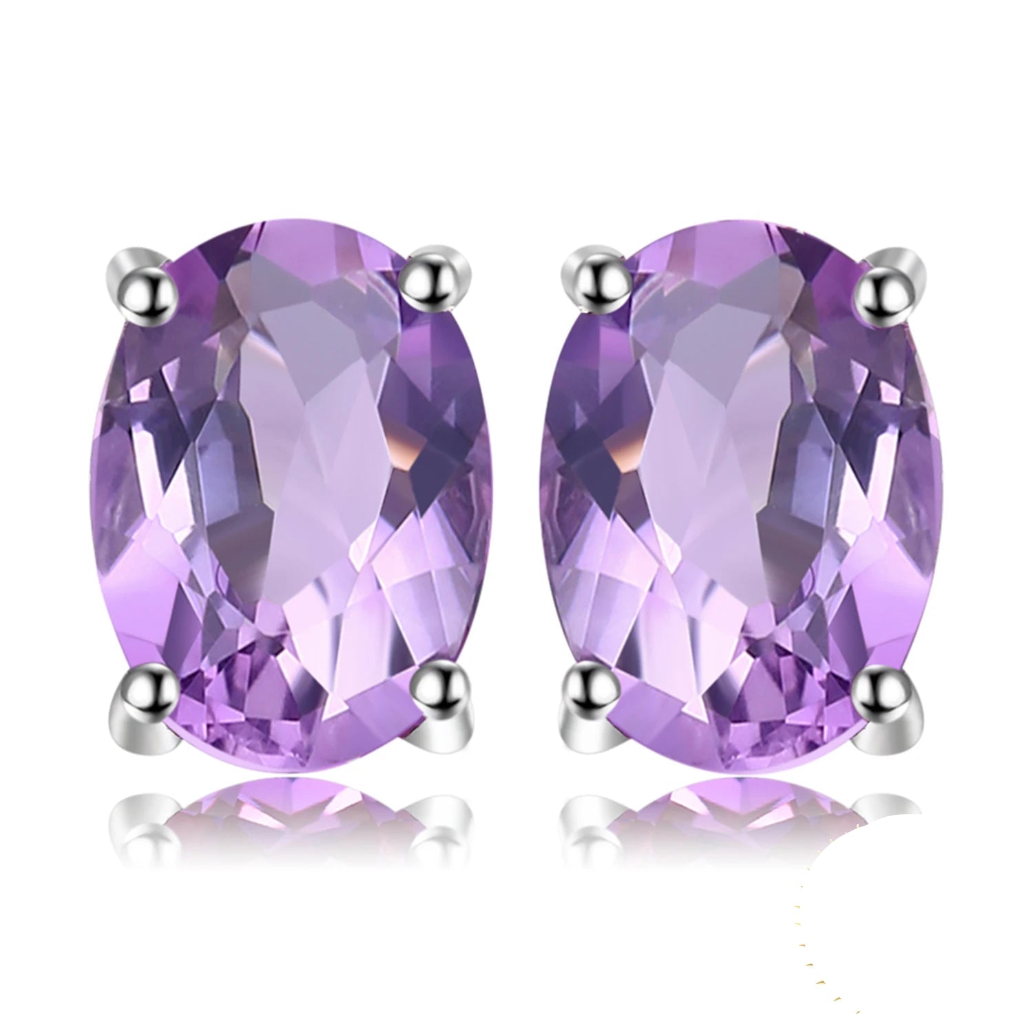 Elegant Oval Natural Amethyst 925 Sterling Silver Stud Earrings for Women - Perfect for Any Occasion