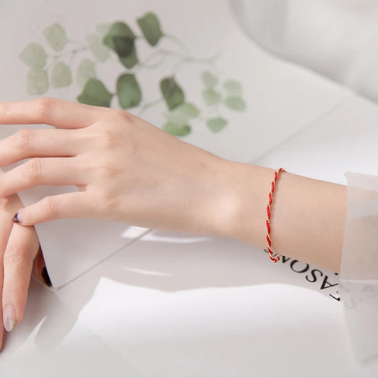 Elegant Red Rope Beads Bracelet for Women - Exquisite Adjustable 925 Sterling Silver Geometric Link Chain Fine Jewelry