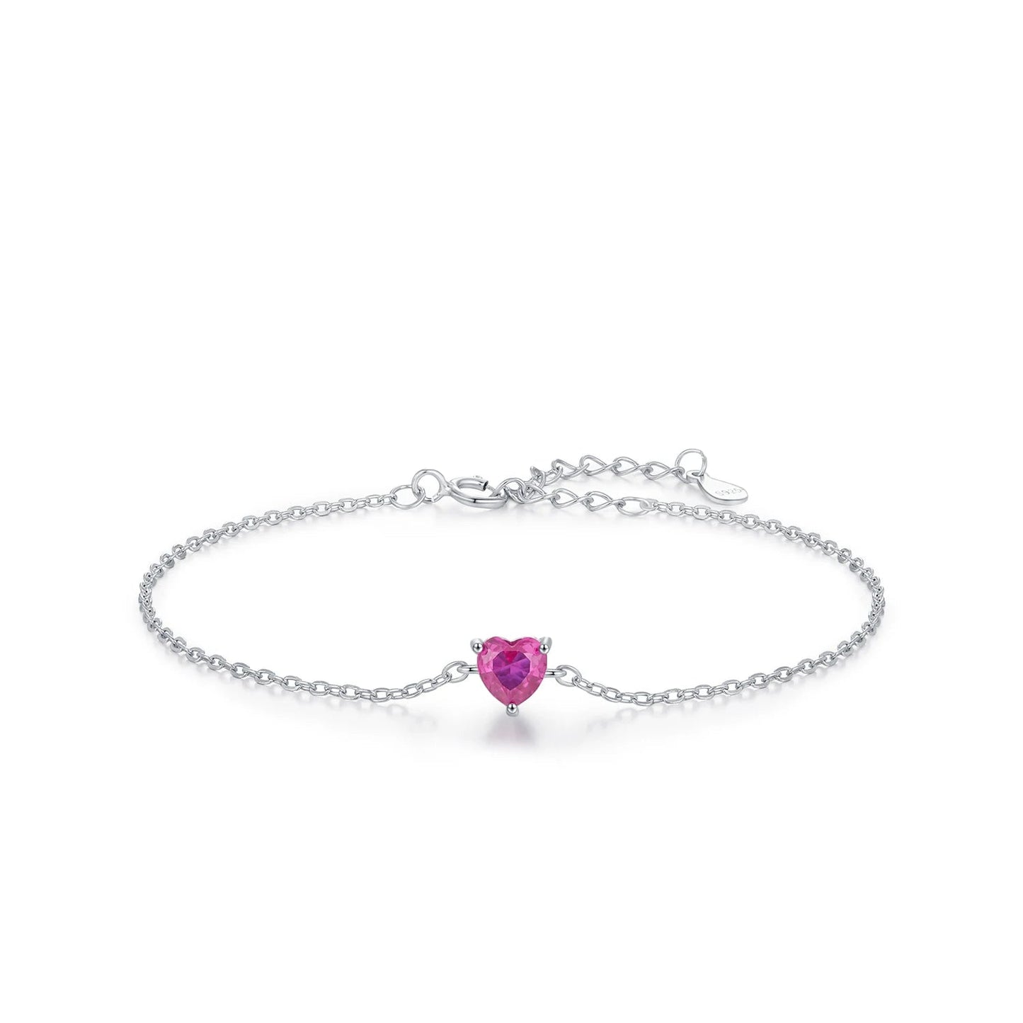 Stunning 925 Sterling Silver Heart Bracelet with Romantic Rose Red Zirconia - Elegant Link Chain for Women, Perfect for Fine Jewelry Gifts