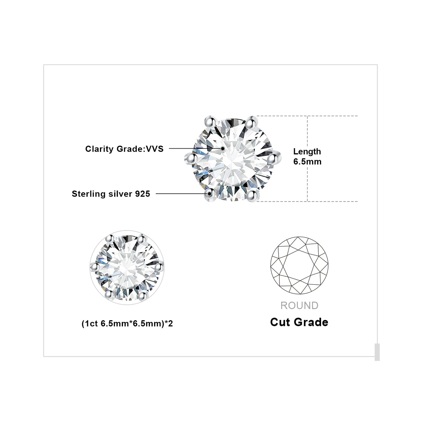 Exquisite Round 5A Cubic Zirconia Stud Earrings in 925 Sterling Silver – Perfect for Weddings and Anniversary Gifts for Women