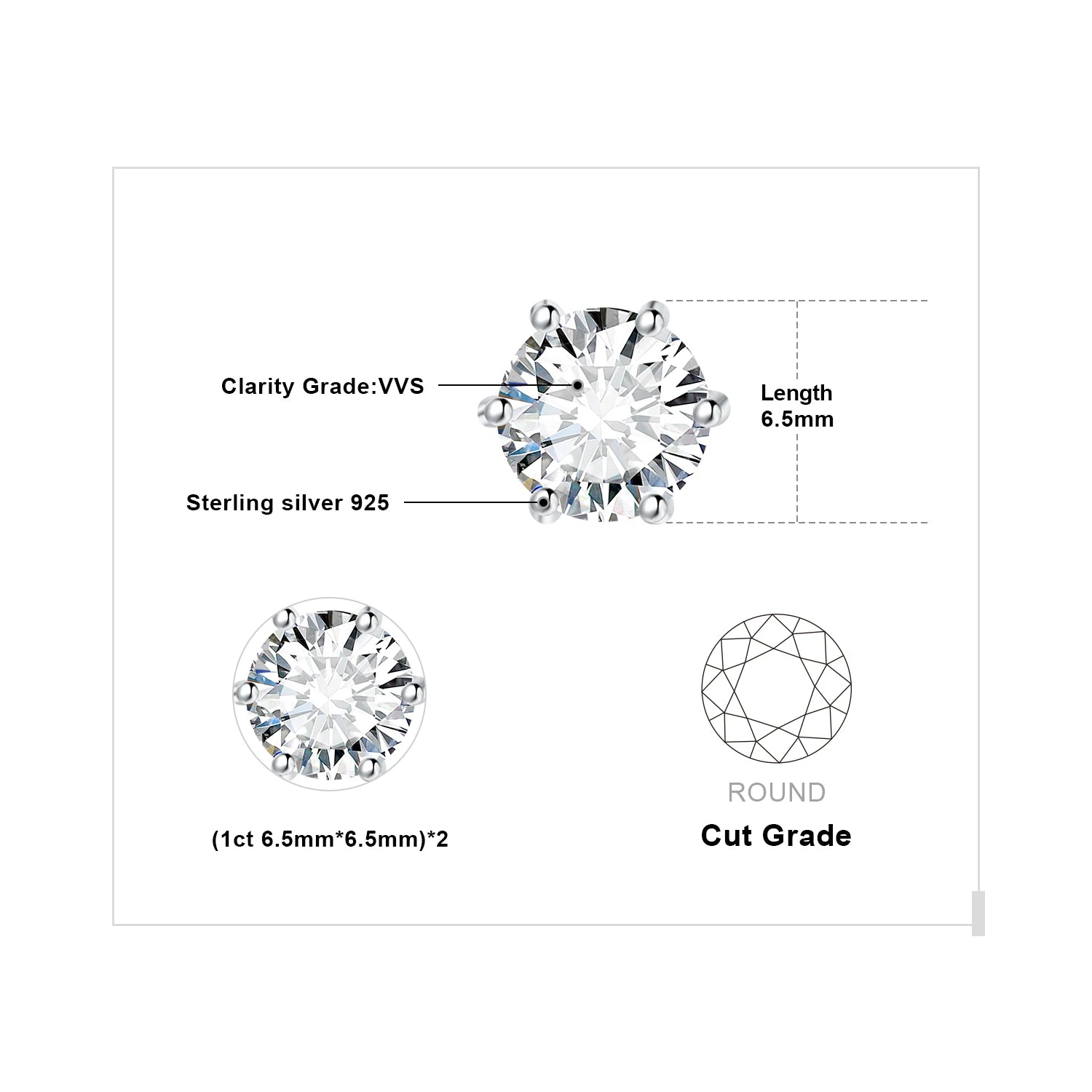 Exquisite Round 5A Cubic Zirconia Stud Earrings in 925 Sterling Silver – Perfect for Weddings and Anniversary Gifts for Women