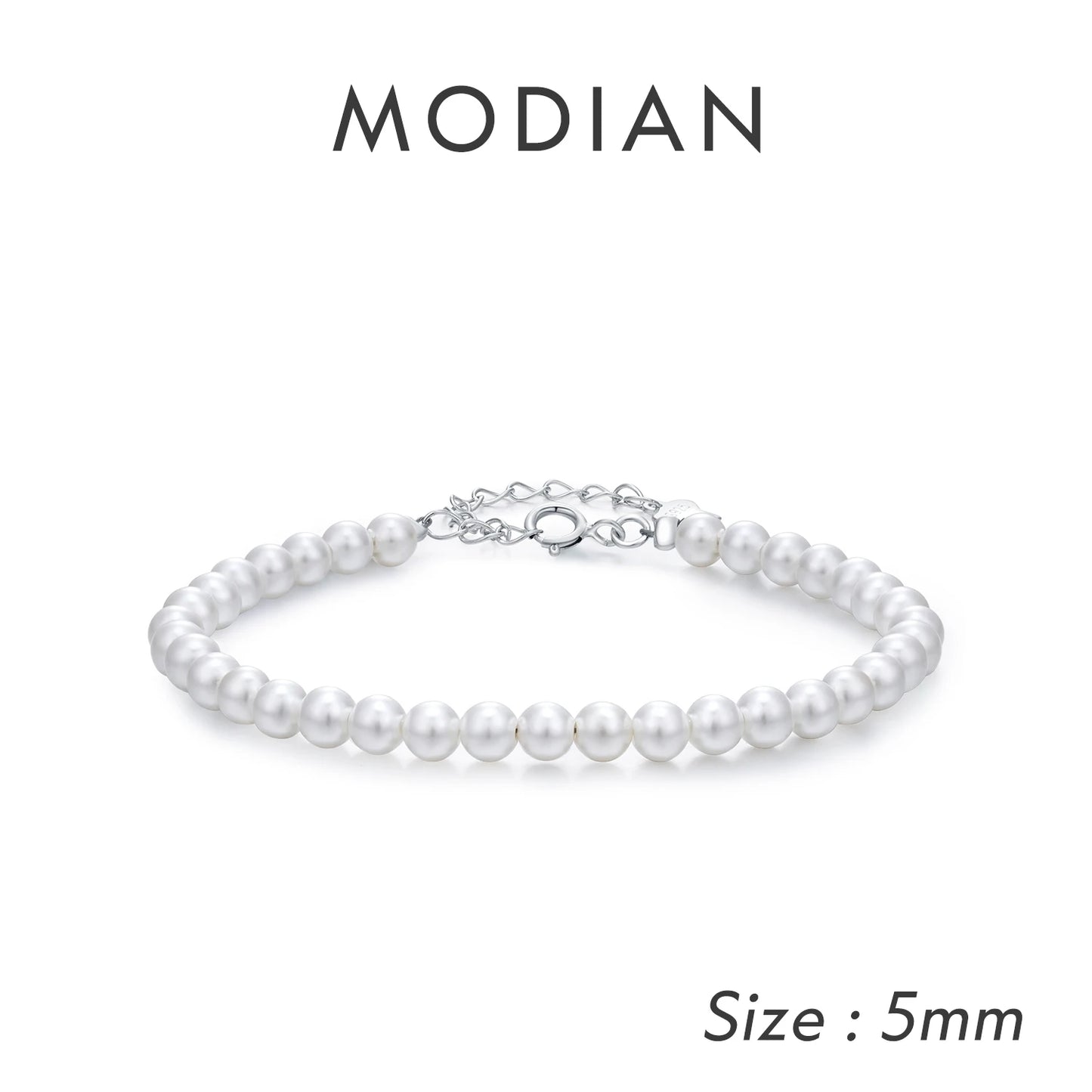 Elegantly Crafted 925 Sterling Silver Stackable Shell Pearl Bracelet - Perfect for Women's Parties and Fine Jewelry Collections